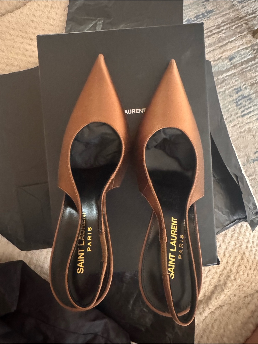 Saint Laurent Bronze Brown Pointed Toe Slingback Pumps